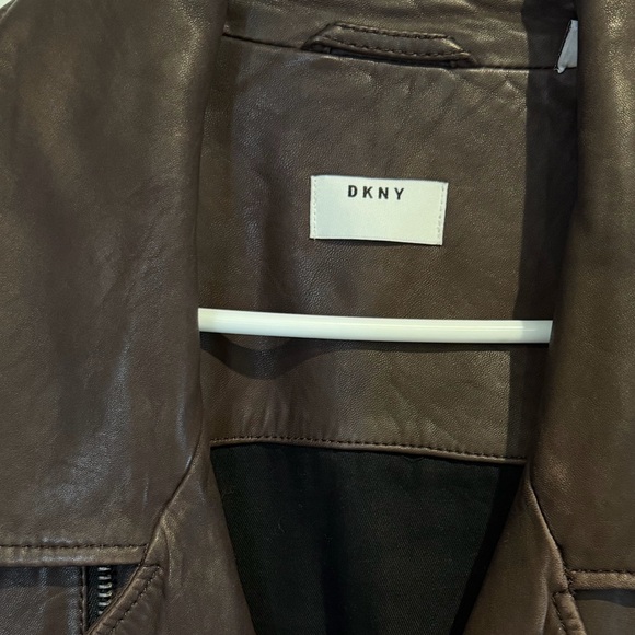 DKNY Dark Brown 100% Lamb Leather Biker Jacket - Picture 7 of 13
